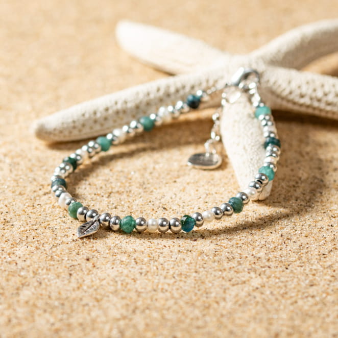 Bracelet pour femme Oriana argenté et bleu gris en perles