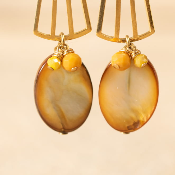 Boucles d'oreilles Panka doré et moutarde