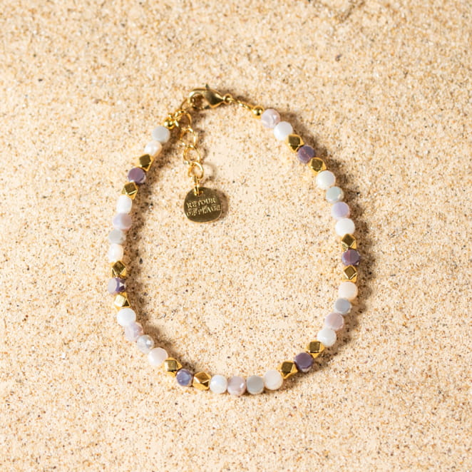 Bracelet Sheila doré et violet en perles