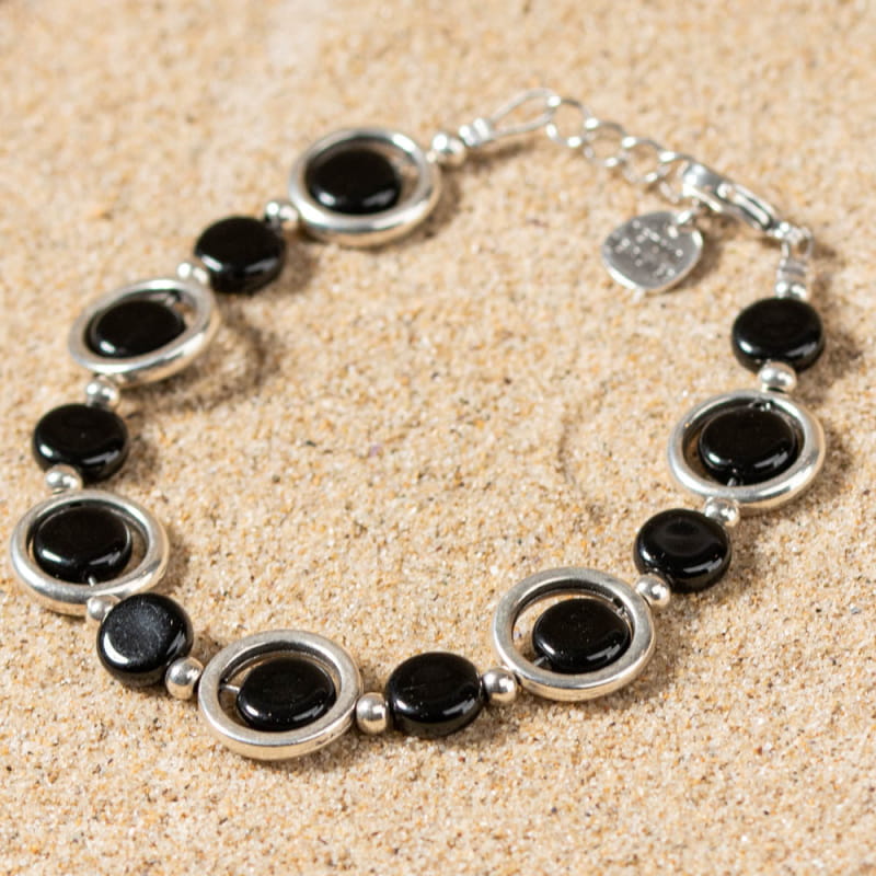 Bracelet Fantaisie Noir Et Argenté Vintage - Comme Neuf Sans Emballage - Fabriqué En France
