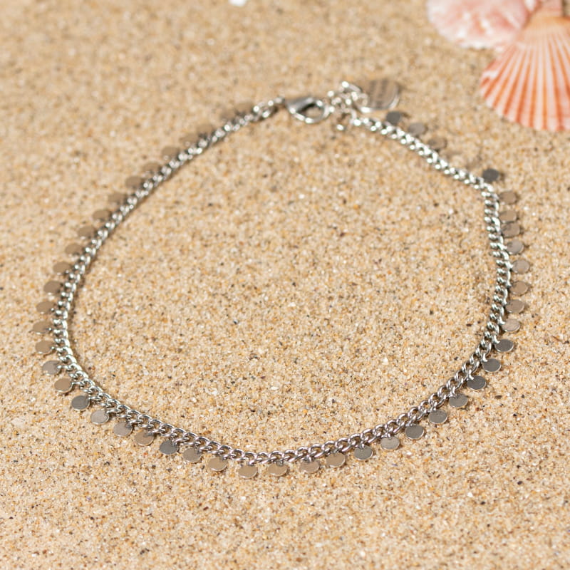 Cheville Femme Argentée Avec Breloque étoile Et Perles