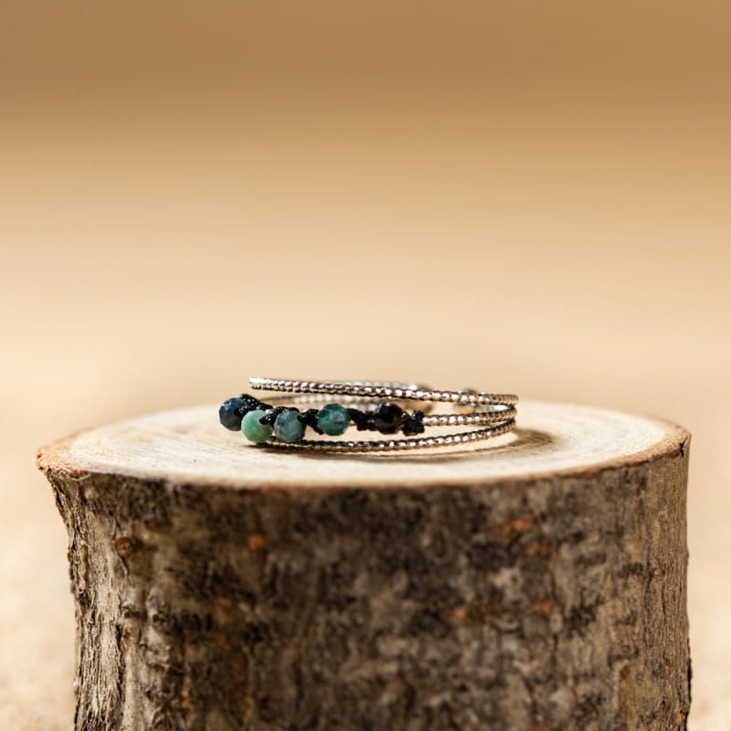 Bague Vintage Argent Taille 49 – Perle Bleue Mobile – Bijou Original 3107