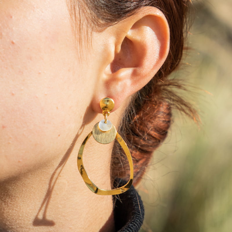 Boucles D'oreilles Fantaisie Avec Pendentif + Facettes Toupies - Orange/rose, Argenté, Perles Swarovski