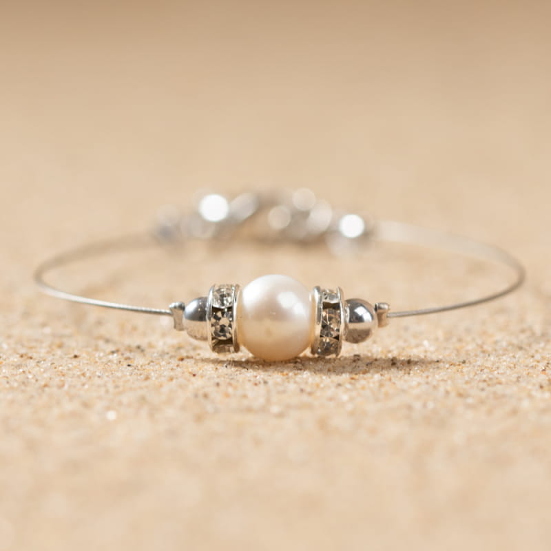 Bracelet Rétro 6 Rangs Perles De Verre Nacre Blanc/argent - Bijou Vintage - Occasion