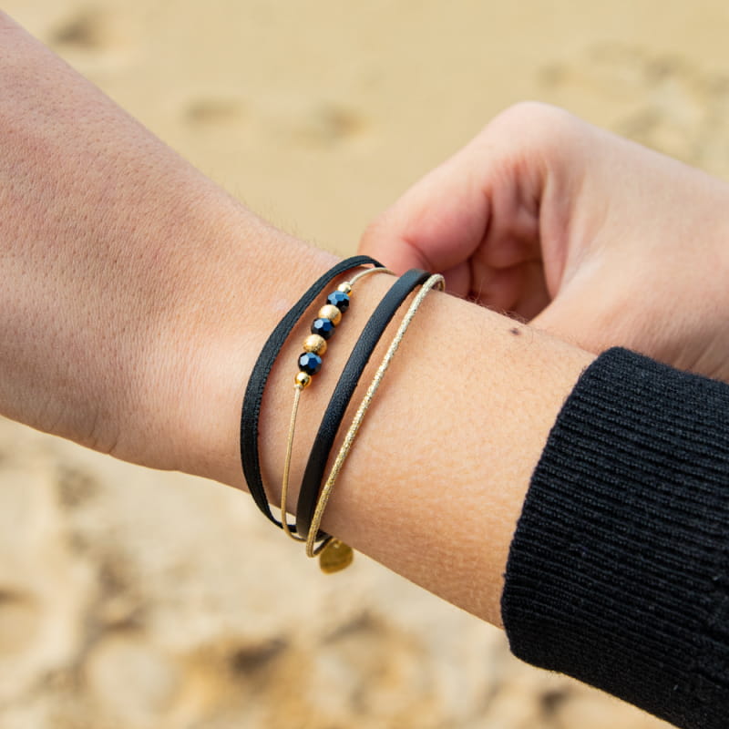 Bracelet Femme Multi-rangs - Perles Dorées Et Noires - Neuf Avec étiquettes