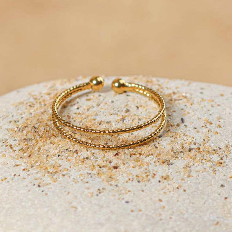 Bague Fantaisie Ajustable - Métal Guilloché Et Céramique - Occasion